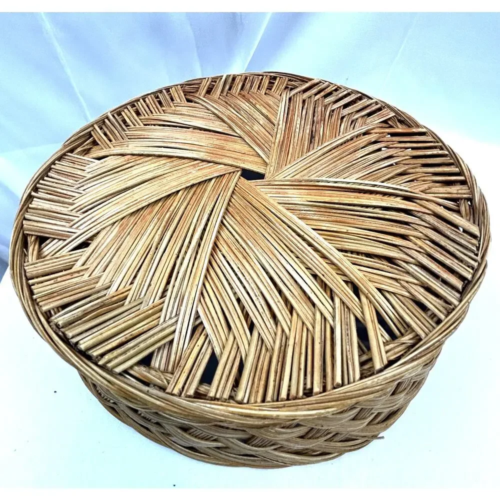 SKU2456 Vintage Wicker Woven Round Basket 12x4 Raised Pedestal Lip Base
